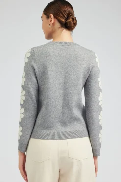 Knitwear|Sweaters-Current Air Retro Daisy Motif Sweater HEATHERGREY