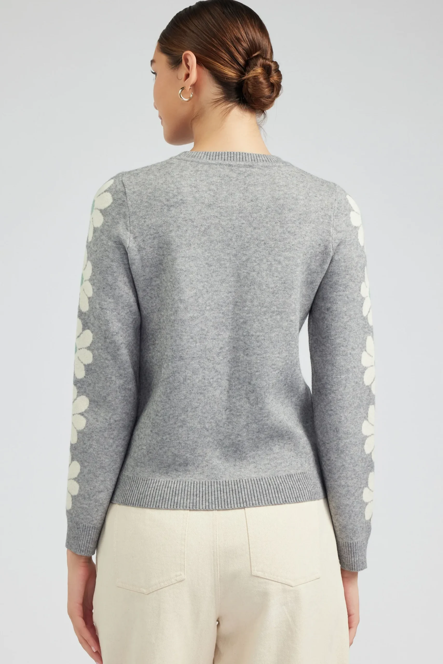 Knitwear|Sweaters-Current Air Retro Daisy Motif Sweater HEATHERGREY
