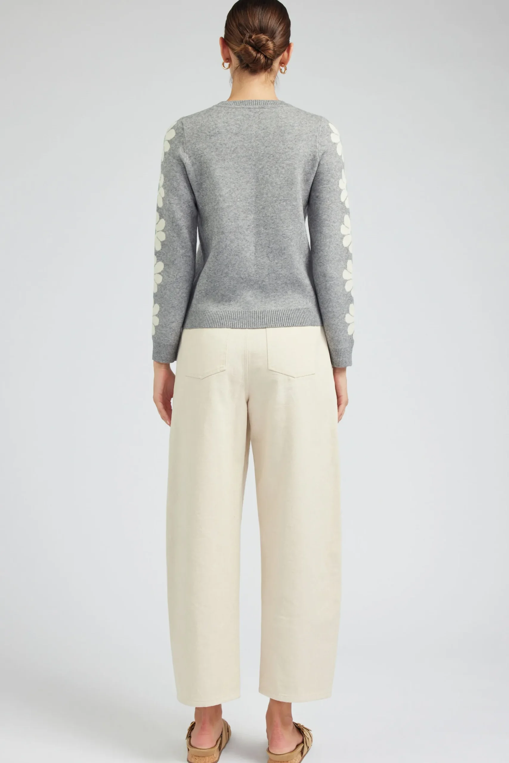 Knitwear|Sweaters-Current Air Retro Daisy Motif Sweater HEATHERGREY