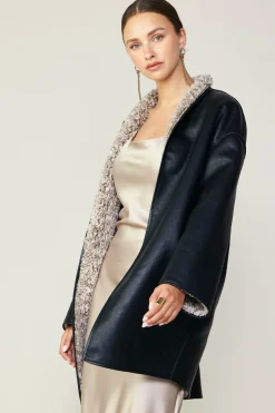 Coats & Jackets-Current Air Reversible Faux Fur & Leather Coat BLACK