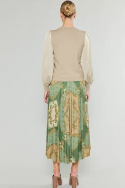 Knitwear|Sweaters-Current Air Ribbed Contrast Sleeve Sweater BEIGE