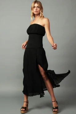 Skirts-Current Air Ribbed Waist Midi Skirt BLACK