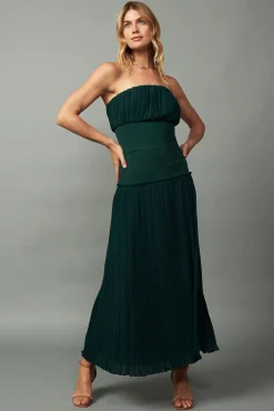 Skirts-Current Air Ribbed Waist Midi Skirt DARKGREEN