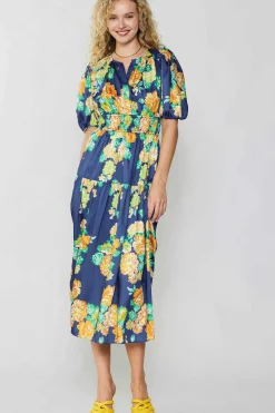 Maxi Dresses|Midi Dresses-Current Air Rose Motif Maxi Dress NAVY