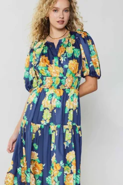 Maxi Dresses|Midi Dresses-Current Air Rose Motif Maxi Dress NAVY