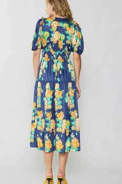 Maxi Dresses|Midi Dresses-Current Air Rose Motif Maxi Dress NAVY
