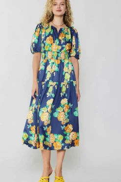 Maxi Dresses|Midi Dresses-Current Air Rose Motif Maxi Dress NAVY