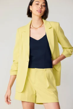 Coats & Jackets-Current Air Ruched Sleeve Blazer LEMON