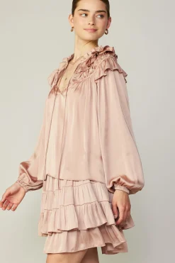 Long Sleeve Tops-Current Air Ruffle Cape Blouse FADEDBLUSH