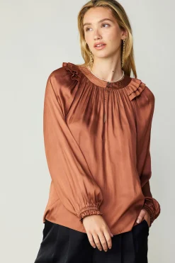 Long Sleeve Tops-Current Air Ruffled Crewneck Blouse AUTUMNCLAY