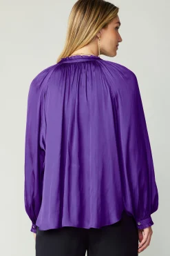 Long Sleeve Tops-Current Air Ruffled Cuff Blouse SPACEPURPLE