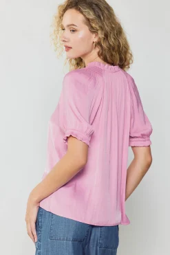 Short Sleeve Tops-Current Air Ruffled Cuff Blouse PASTELPINK