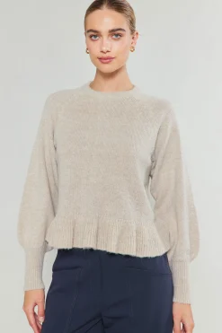 Knitwear|Sweaters-Current Air Ruffled Hem Sweater OATMEAL