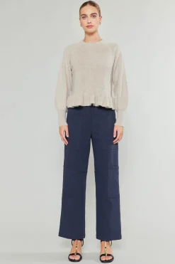 Knitwear|Sweaters-Current Air Ruffled Hem Sweater OATMEAL