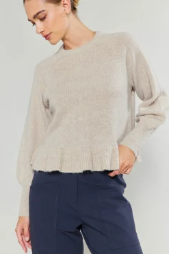 Knitwear|Sweaters-Current Air Ruffled Hem Sweater OATMEAL