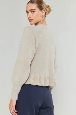 Knitwear|Sweaters-Current Air Ruffled Hem Sweater OATMEAL