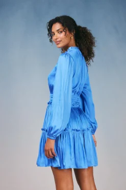 Mini Dresses-Current Air Ruffled Neck Mini Dress AZUREBLUE