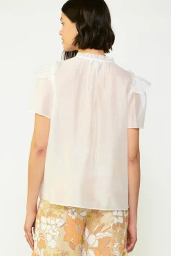 Short Sleeve Tops-Current Air Ruffled Shoulder Blouse WHITE