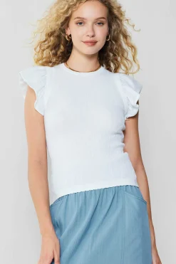 Knitwear|Sleeveless Tops-Current Air Ruffled Shoulder Knit Tank WHITE