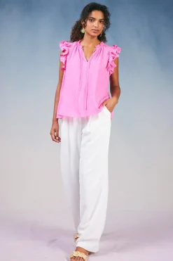 Sleeveless Tops-Current Air Ruffled Shoulder Sleeveless Blouse AZALEA