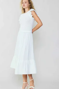 Knitwear|Midi Dresses-Current Air Ruffled Sleeve Sweater Dress WHITE