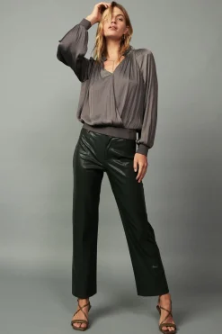 Long Sleeve Tops-Current Air Ruffled Surplice Blouse TAUPEGREY