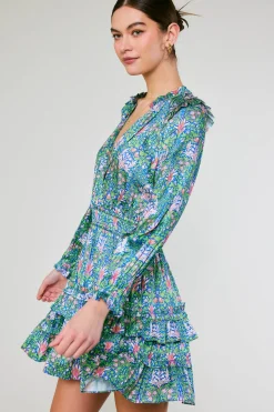 Mini Dresses-Current Air Ruffled Surplice Floral Mini Dress GREEN