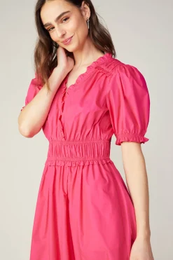 Midi Dresses-Current Air Ruffled Surplice Midi Dress FUCHSIA