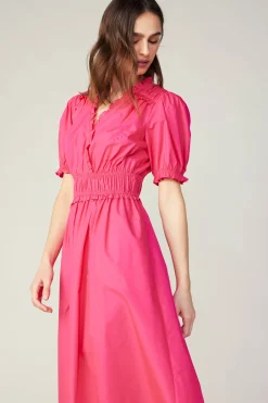 Midi Dresses-Current Air Ruffled Surplice Midi Dress FUCHSIA