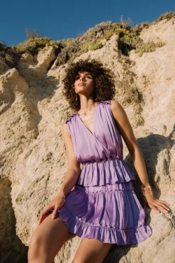 Mini Dresses-Current Air Ruffled Surplice Mini Dress DUSTYLILAC