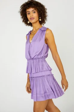 Mini Dresses-Current Air Ruffled Surplice Mini Dress DUSTYLILAC