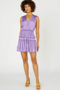Mini Dresses-Current Air Ruffled Surplice Mini Dress DUSTYLILAC