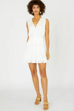 Mini Dresses-Current Air Ruffled Surplice Mini Dress WHITE