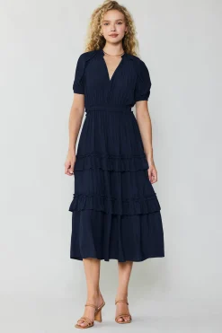 Maxi Dresses-Current Air Ruffled Tiered Maxi Dress NAVY