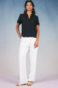 Short Sleeve Tops-Current Air Ruffled Trim Blouse BLACK