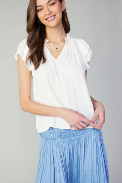 Short Sleeve Tops-Current Air Sadie Tiered Sleeve Floral Blouse OFFWHITEFLORAL