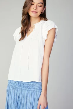 Short Sleeve Tops-Current Air Sadie Tiered Sleeve Floral Blouse OFFWHITEFLORAL