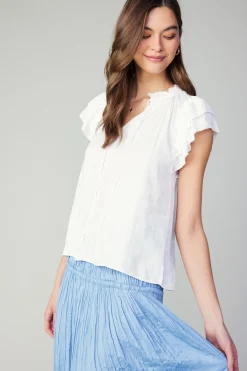 Short Sleeve Tops-Current Air Sadie Tiered Sleeve Floral Blouse OFFWHITEFLORAL