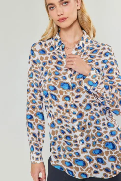Long Sleeve Tops-Current Air Sapphire Cenote Print Shirt BLUEMLT