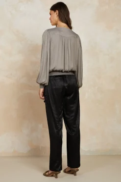 Pants-Current Air Satin Straight Leg Pants BLACK