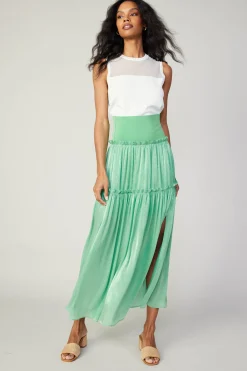 Skirts-Current Air Satin Weave Maxi Skirt COOLGREEN