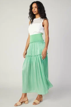 Skirts-Current Air Satin Weave Maxi Skirt COOLGREEN