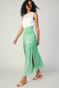 Skirts-Current Air Satin Weave Maxi Skirt COOLGREEN