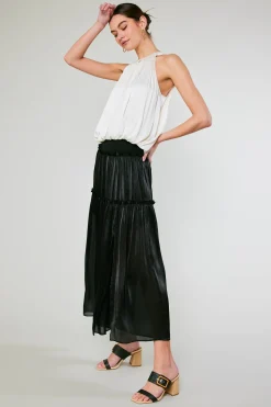 Skirts-Current Air Satin Weave Maxi Skirt BLACK