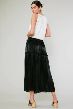 Skirts-Current Air Satin Weave Maxi Skirt BLACK