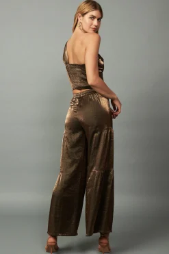 Pants-Current Air Satin Wide Leg Pants OLIVEGOLD
