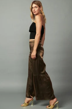 Pants-Current Air Satin Wide Leg Pants OLIVEGOLD