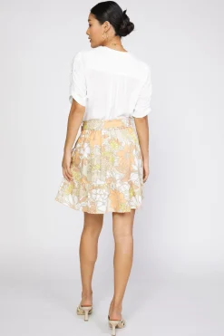 Skirts-Current Air Scallop Edge Floral Skirt SAND