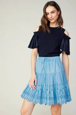 Skirts-Current Air Scallop Eyelet Skirt BABYBLUE