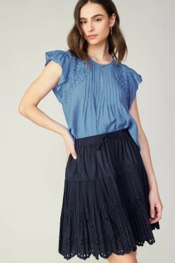 Skirts-Current Air Scallop Eyelet Skirt DARKNAVY